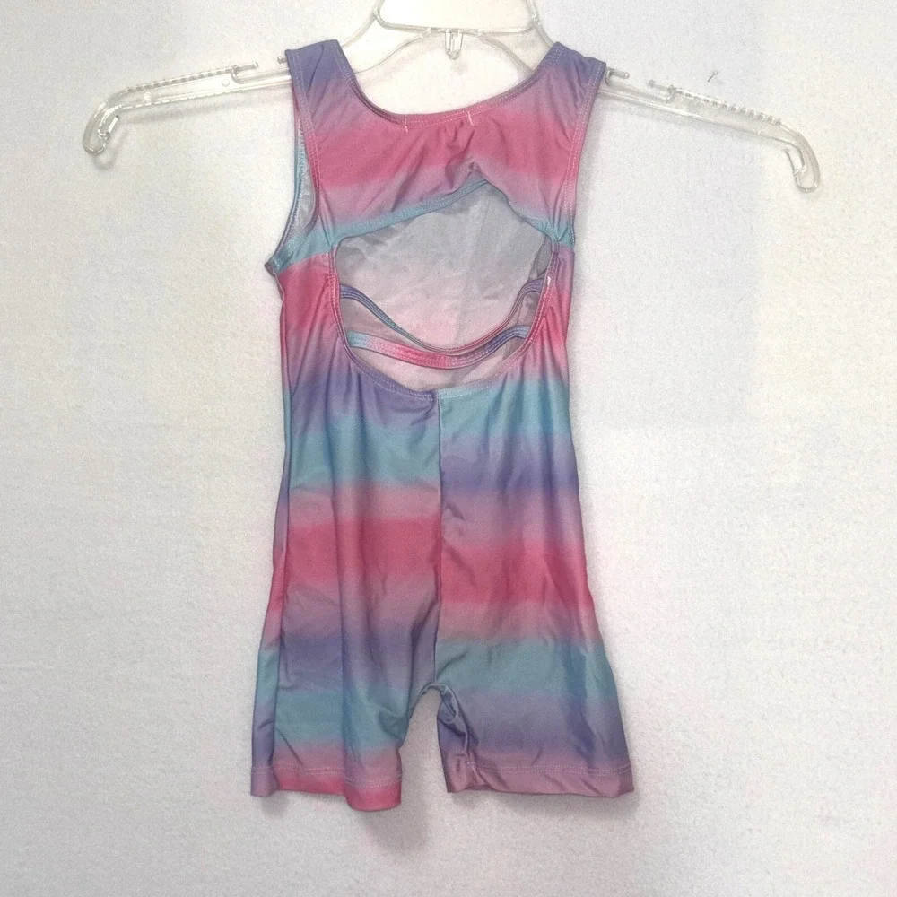 Zaclotre Girls‎ leotard singlet cotton candy rhinestones blue pink size 120 4/5